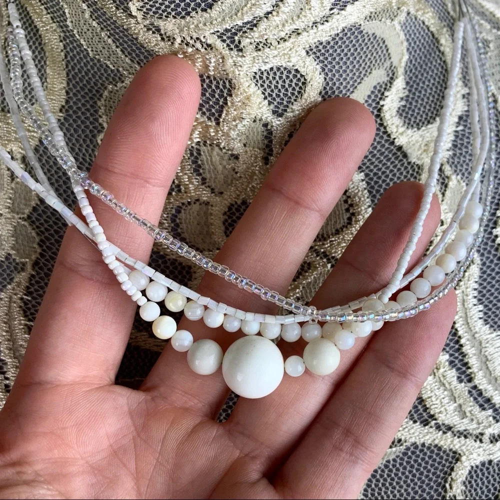 White & Translucent Multi-Strand Necklace - Picture 3 of 5